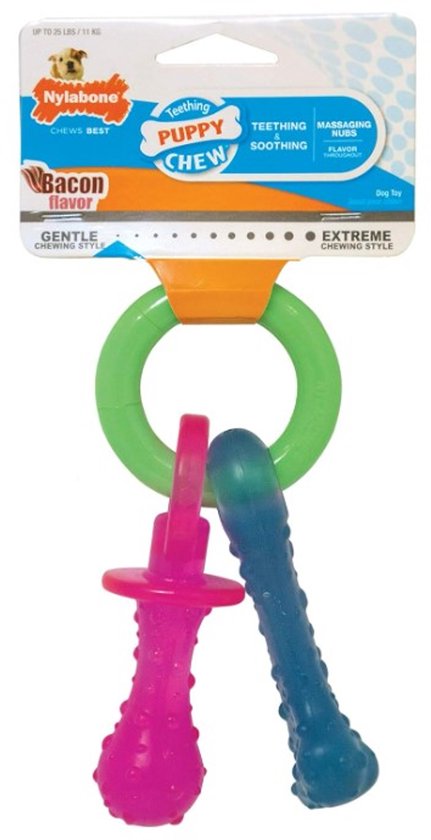 Sucette de dentition Nylabone Puppy Flexible - Jouets pour chiens - Lard 215x100x38 mm 108 g Rose Bleu Vert Jusqu'à 11kg Petit