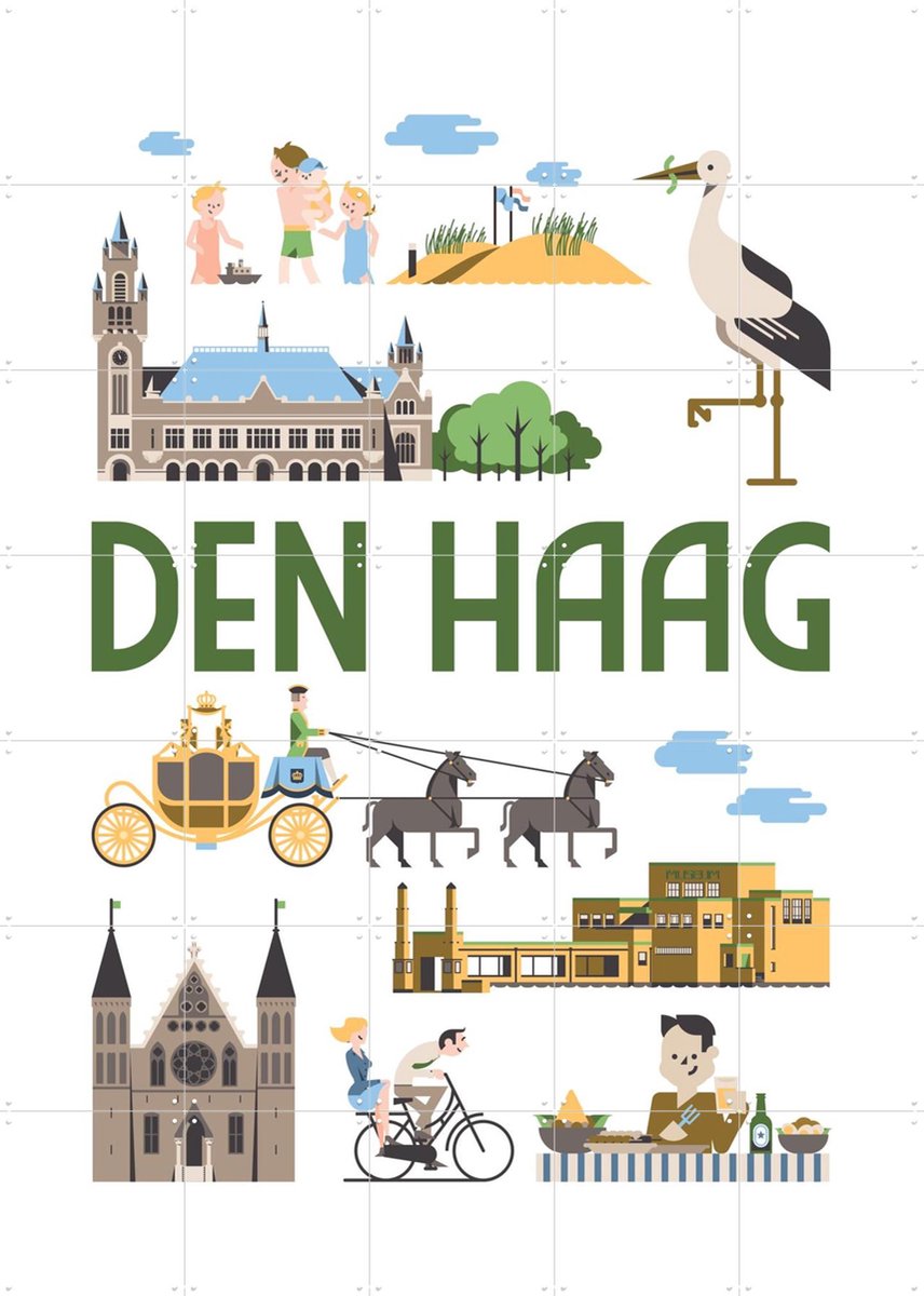 IXXI Den Haag, Jochem Coenen & Kunst in Kaart - 100 x 140 cm - Gratis ophangtool - Grote wanddecoratie en posters - Grafisch Ontwerp, Illustraties