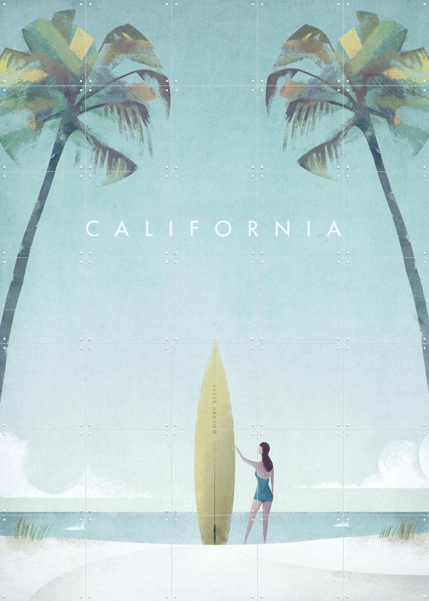 IXXI California, Henry Rivers - 100 x 140 cm - Gratis ophangtool - Grote wanddecoratie en posters - Illustraties, Minimalisme, Vintage, Woonkamer