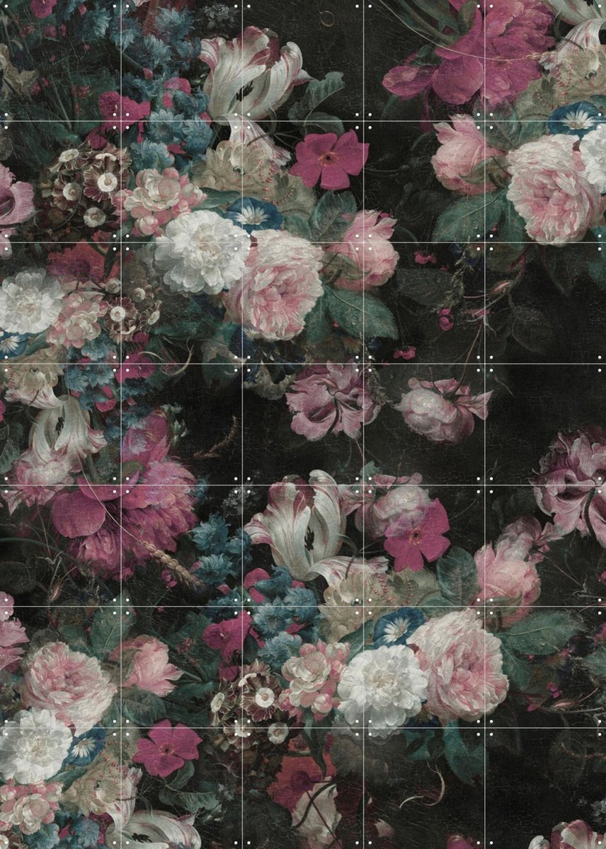 IXXI Moody Baroque Florals, Bloomery Decor - 100 x 140 cm - Gratis ophangtool - Grote wanddecoratie en posters - Klassiek, Vintage, Woonkamer