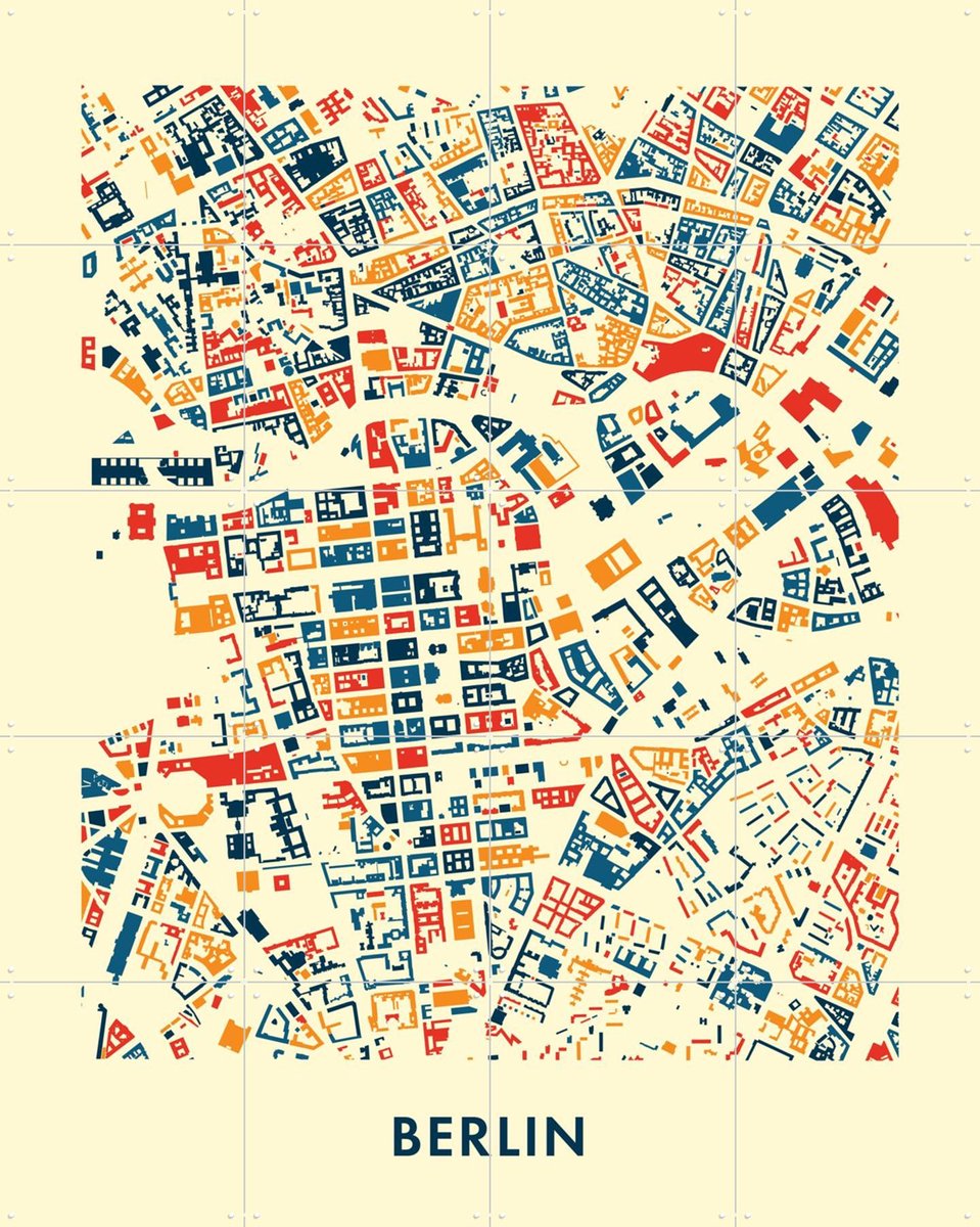 IXXI Berlin Mosaic City Map, Kunst in Kaart - 80 x 100 cm - Gratis ophangtool - Grote wanddecoratie en posters - Digitale Kunst, Illustraties