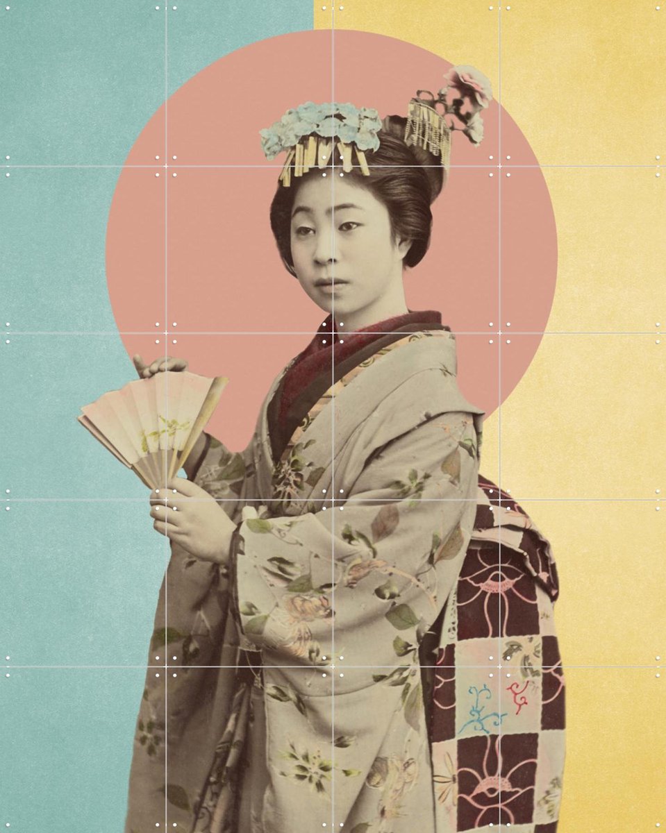 IXXI Young Woman with Fan, Marja van den Hurk - 80 x 100 cm - Gratis ophangtool - Grote wanddecoratie en posters - Ukiyo-e, Fotografie, Vintage