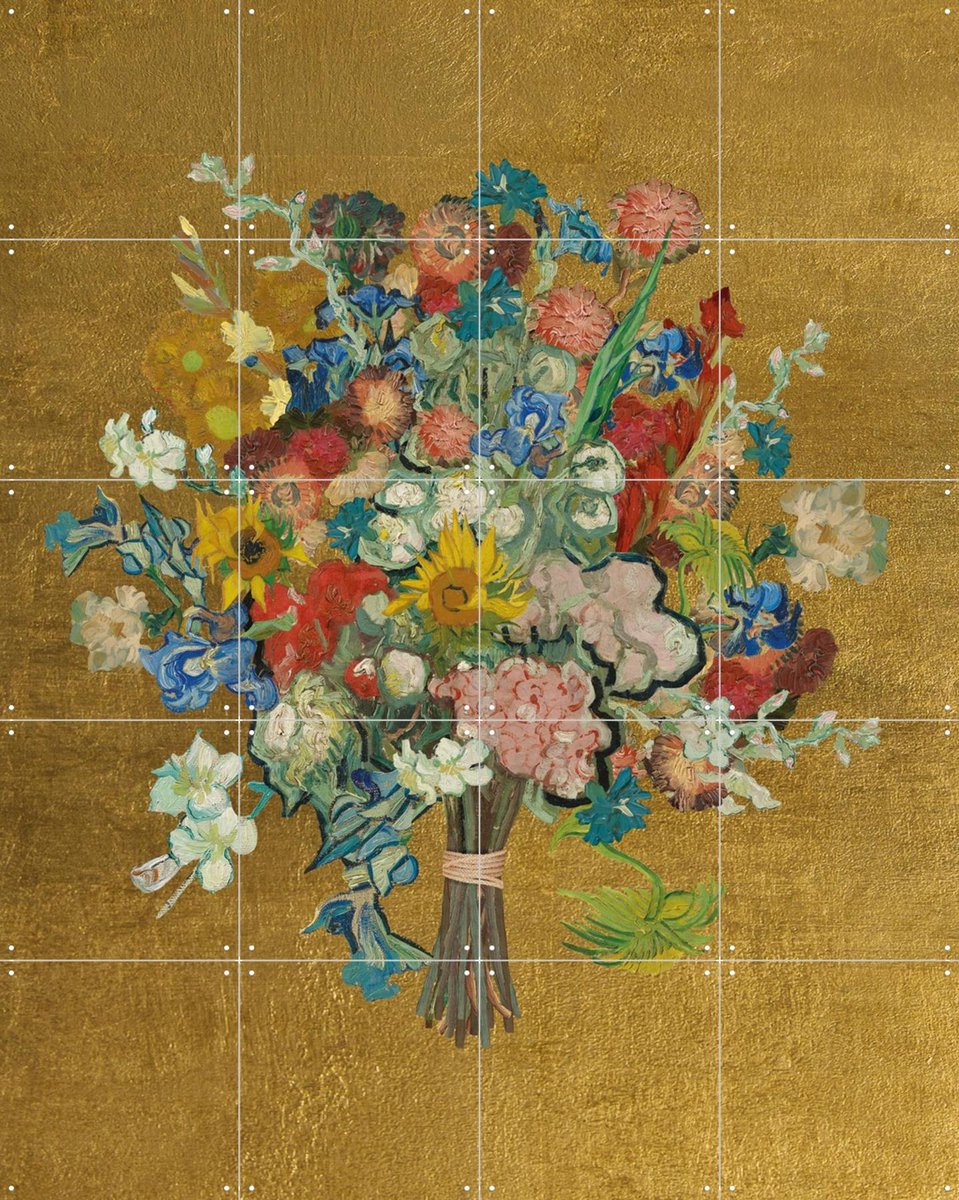 IXXI Vincent's bloemen - goud, Vincent van Gogh (1853 - 1890) & Van Gogh Museum - 80 x 100 cm - Gratis ophangtool - Grote wanddecoratie en posters -