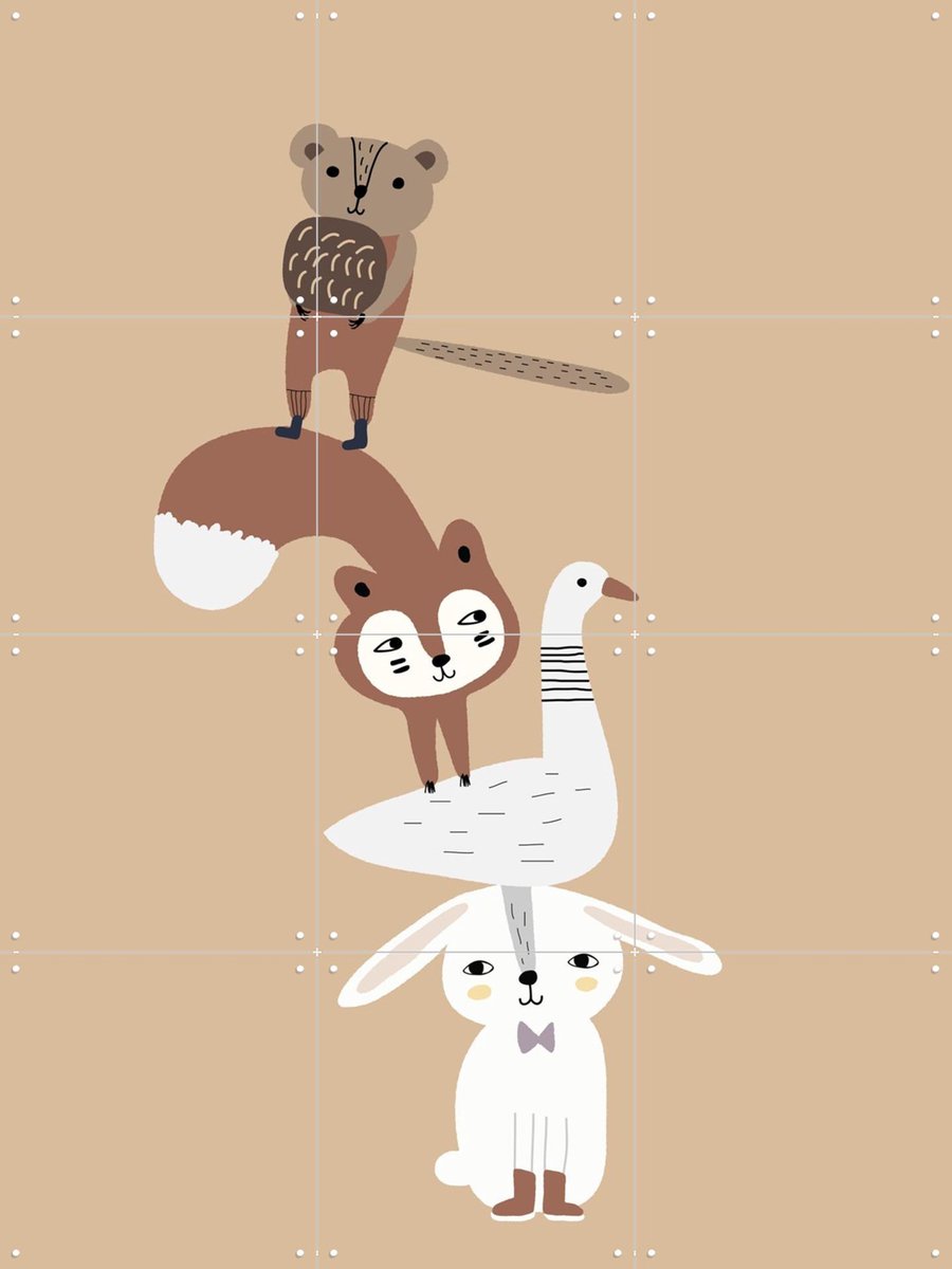 IXXI Animal Tower, Little Otja - 60 x 80 cm - Gratis ophangtool - Grote wanddecoratie en posters - Grafisch Ontwerp, Illustraties, Speels, Cartoonesk