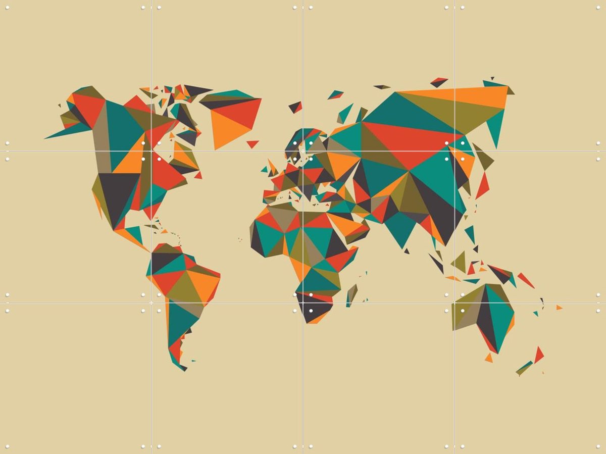 IXXI World Map 3D Autumn, Kunst in Kaart - 80 x 60 cm - Gratis ophangtool - Grote wanddecoratie en posters - Grafisch Ontwerp, Digitale Kunst