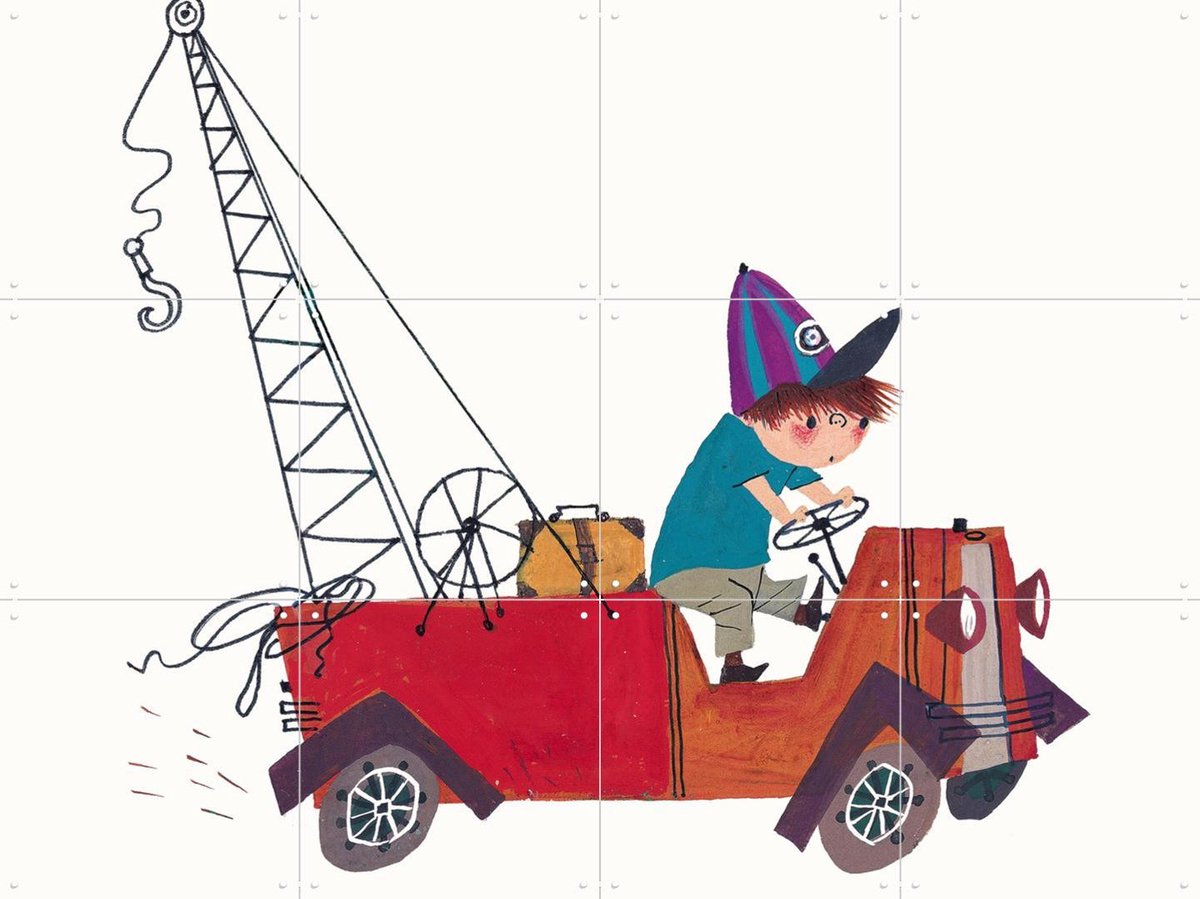 IXXI Kraanwagen II, Fiep Westendorp - 80 x 60 cm - Gratis ophangtool - Grote wanddecoratie en posters - Cartoonesk, Speels, Illustraties, Kleurrijk