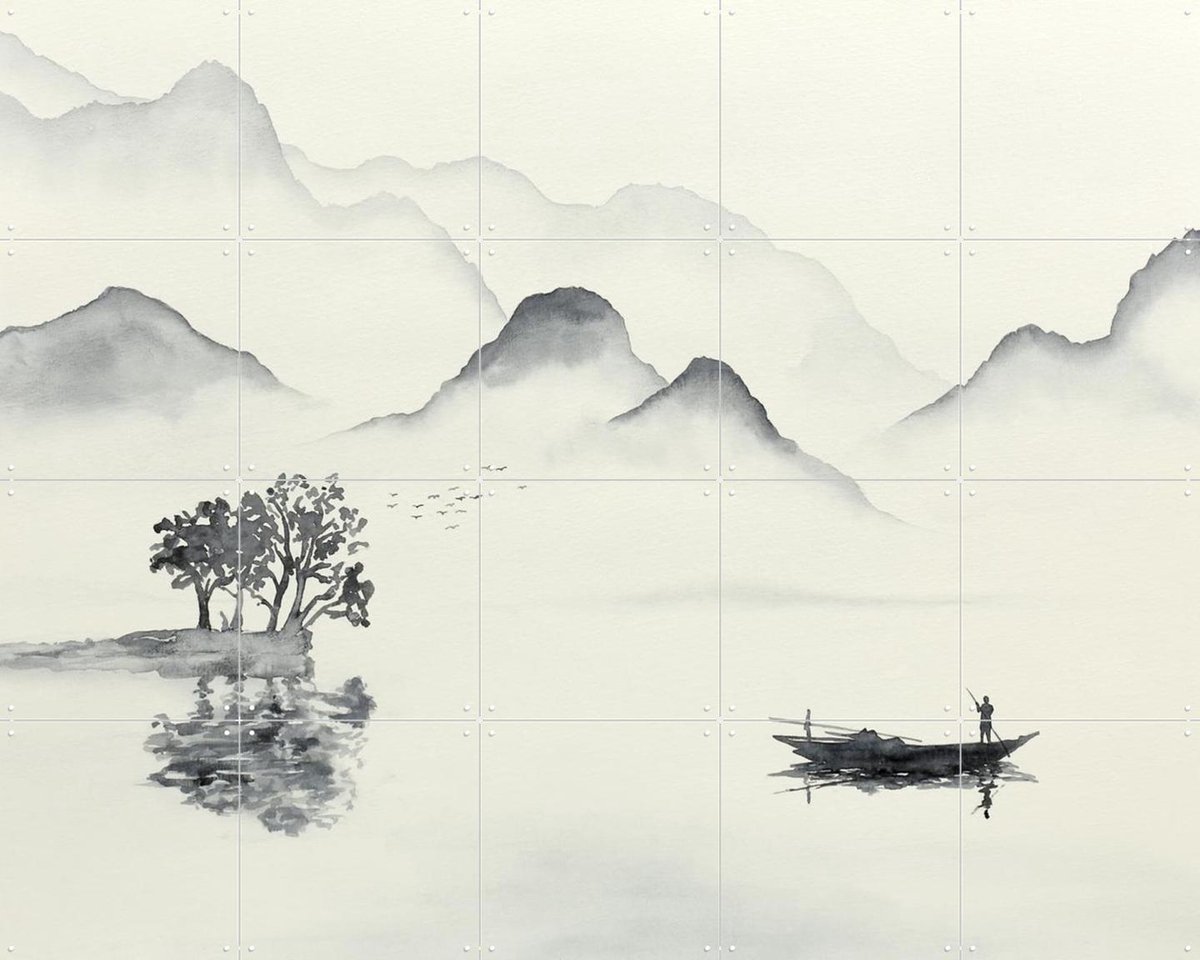 IXXI Morning fishing, Natalie Bruns - 100 x 80 cm - Gratis ophangtool - Grote wanddecoratie en posters - Minimalisme, Aquarel, Naturalisme