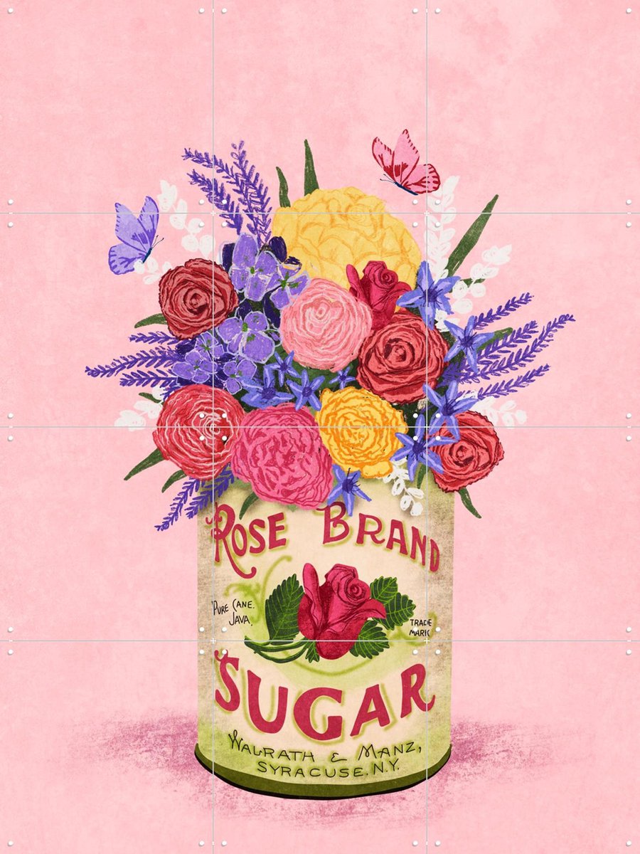 IXXI Flower in a vintage can, Raissa Oltmanns - 60 x 80 cm - Gratis ophangtool - Grote wanddecoratie en posters - Illustraties, Aquarel, Decoratieve