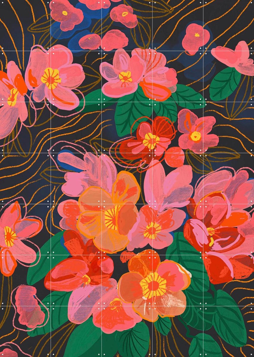 IXXI Spring flowers, Gigi Rosado - 100 x 140 cm - Gratis ophangtool - Grote wanddecoratie en posters - Kleurrijk, Grafisch Ontwerp, Illustraties
