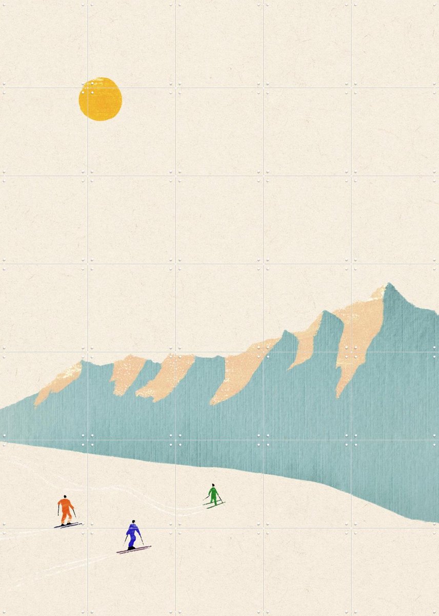 IXXI Happy Skiers, Henry Rivers - 100 x 140 cm - Gratis ophangtool - Grote wanddecoratie en posters - Speels, Illustraties, Digitale Kunst