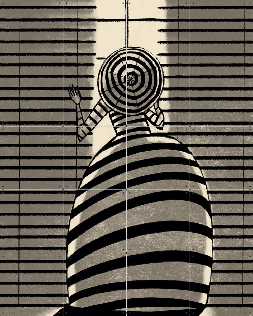 IXXI Lady Umbrella, Jeska Verstegen - 80 x 100 cm - Gratis ophangtool - Grote wanddecoratie en posters - Grafisch Ontwerp, Line art, Strepen