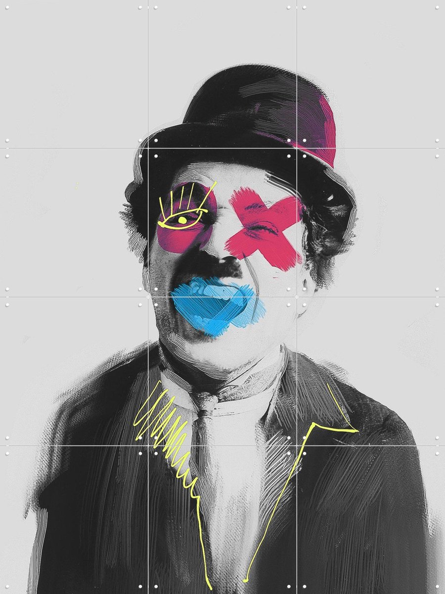 IXXI Silly Charlie, Pop-art by Tadej - 60 x 80 cm - Gratis ophangtool - Grote wanddecoratie en posters - Illustraties, Kleurrijk, Pop art, Digitale