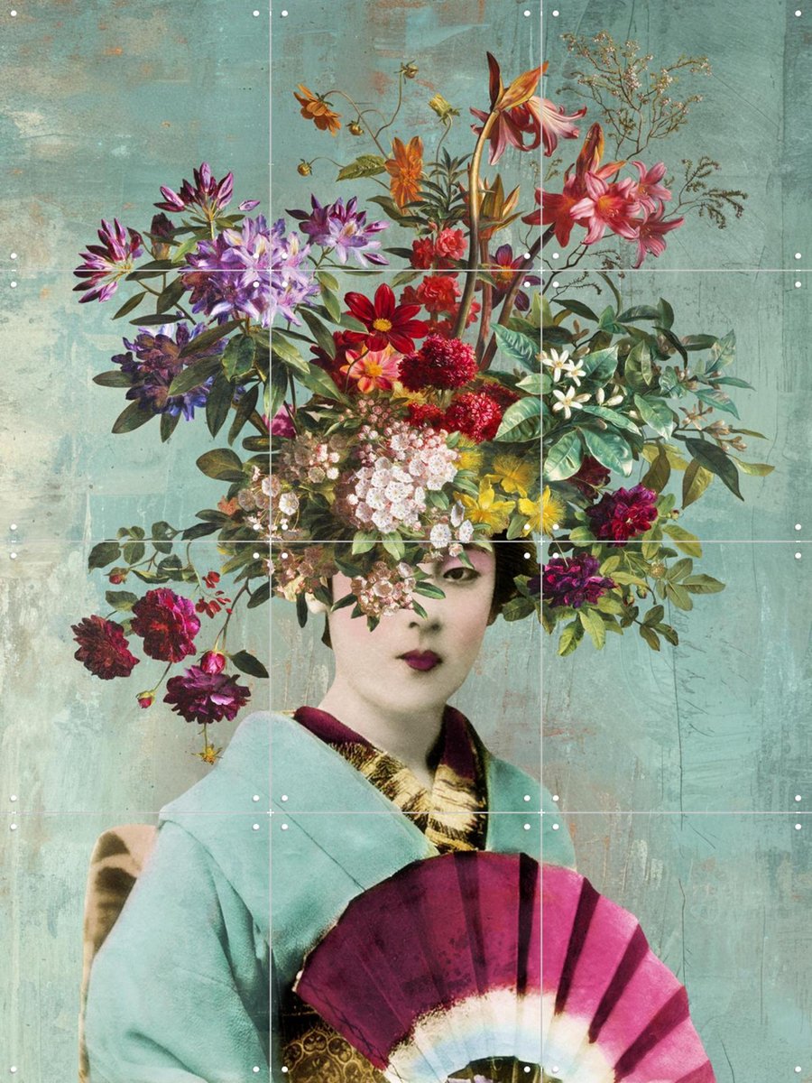 IXXI Botanical Japanese, Marja van den Hurk - 60 x 80 cm - Gratis ophangtool - Grote wanddecoratie en posters - Grafisch Ontwerp, Kleurrijk, Collage