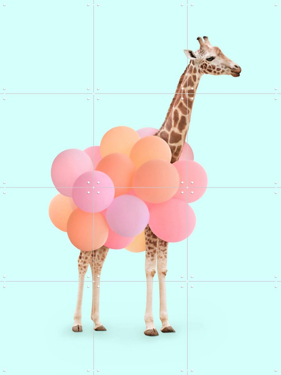 IXXI Party Giraffe, Paul Fuentes - 60 x 80 cm - Gratis ophangtool - Grote wanddecoratie en posters - Kleurrijk, Speels, Digitale Kunst, Pop art