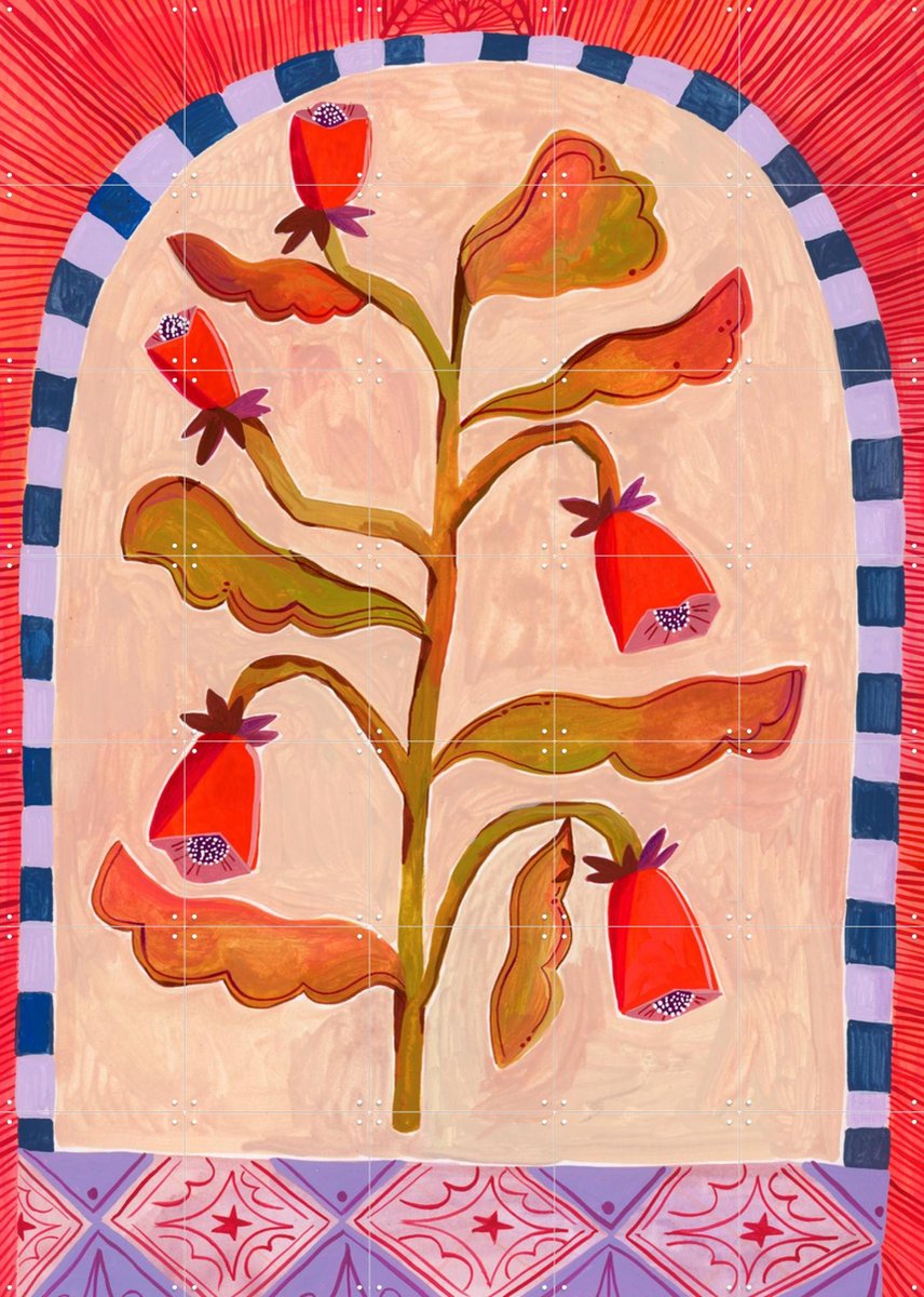 IXXI Bloem, Lena Addink - 100 x 140 cm - Gratis ophangtool - Grote wanddecoratie en posters - Decoratieve kunsten, Kleurrijk, Illustraties, Gemengde
