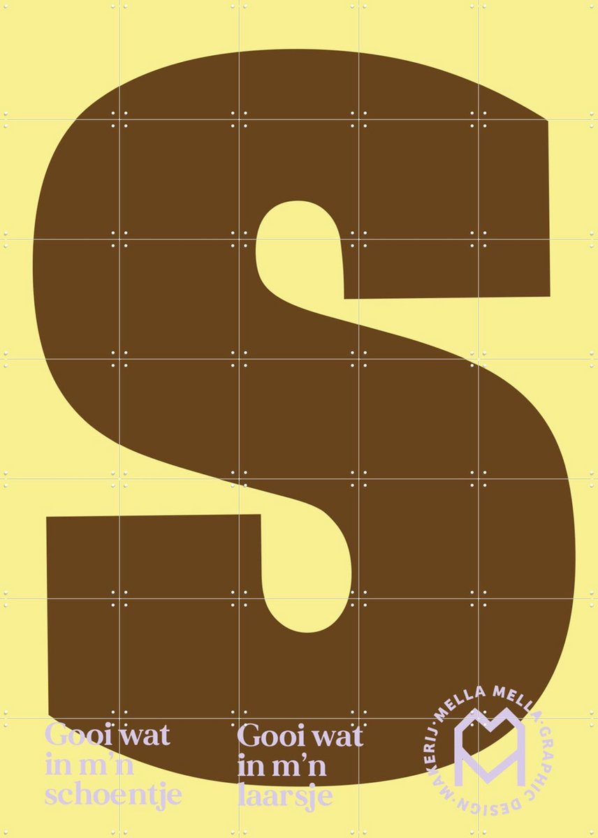 IXXI Chocoladeletter S van Sint, Mella Mella - 100 x 140 cm - Gratis ophangtool - Grote wanddecoratie en posters - Typografie, Grafisch Ontwerp