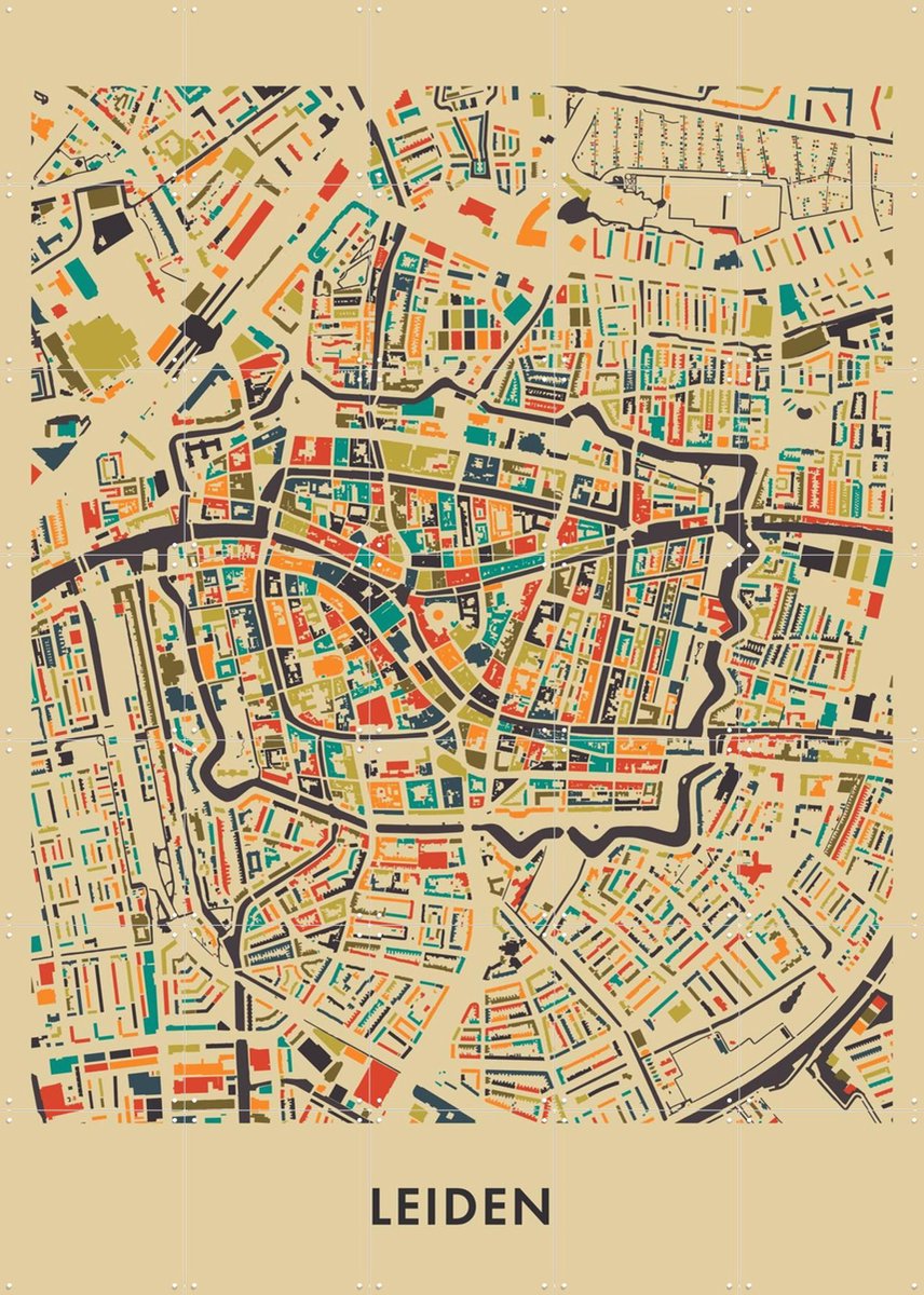 IXXI Leiden Mosaic Map, Kunst in Kaart - 100 x 140 cm - Gratis ophangtool - Grote wanddecoratie en posters - Grafisch Ontwerp, Geometrische Kunst