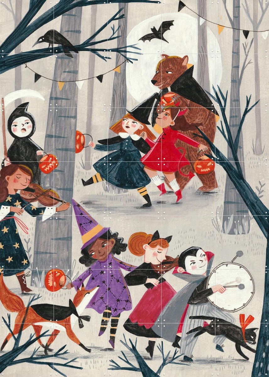 IXXI Halloween parade, Caroline Bonne Müller & Various - 100 x 140 cm - Gratis ophangtool - Grote wanddecoratie en posters Kinderkamer, Kinderen