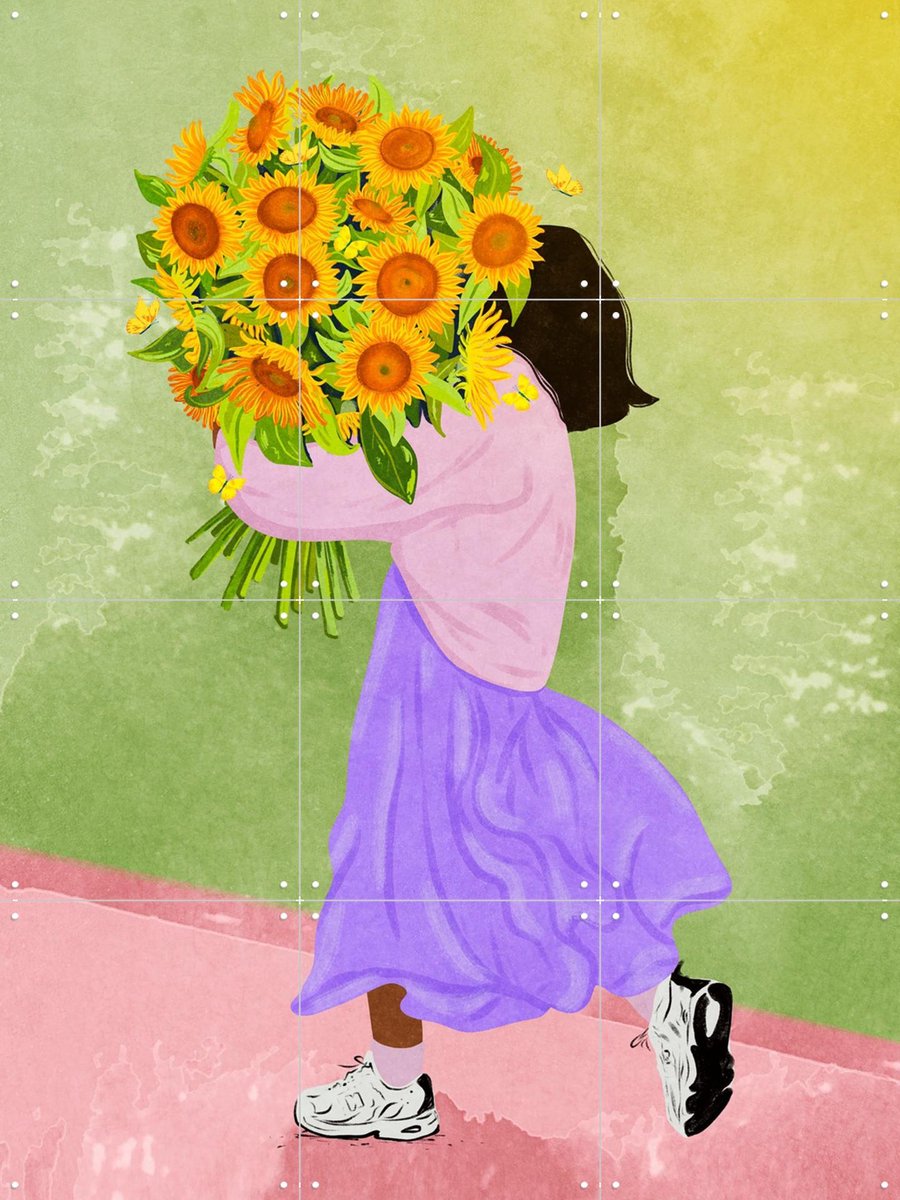 IXXI Never settle for less - Sunflowers, Raissa Oltmanns - 60 x 80 cm - Gratis ophangtool - Grote wanddecoratie en posters - Speels, Illustraties