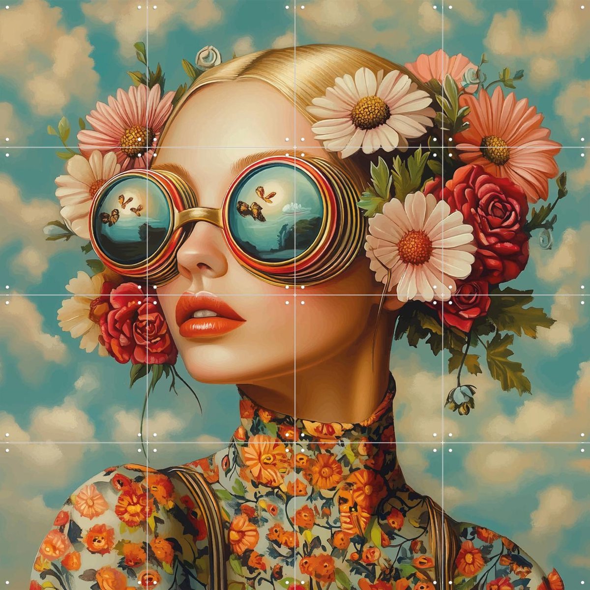 IXXI Floral symphony, Mirjam Duizendstra - 80 x 80 cm - Gratis ophangtool - Grote wanddecoratie en posters Woonkamer, Bloemen, Portretten