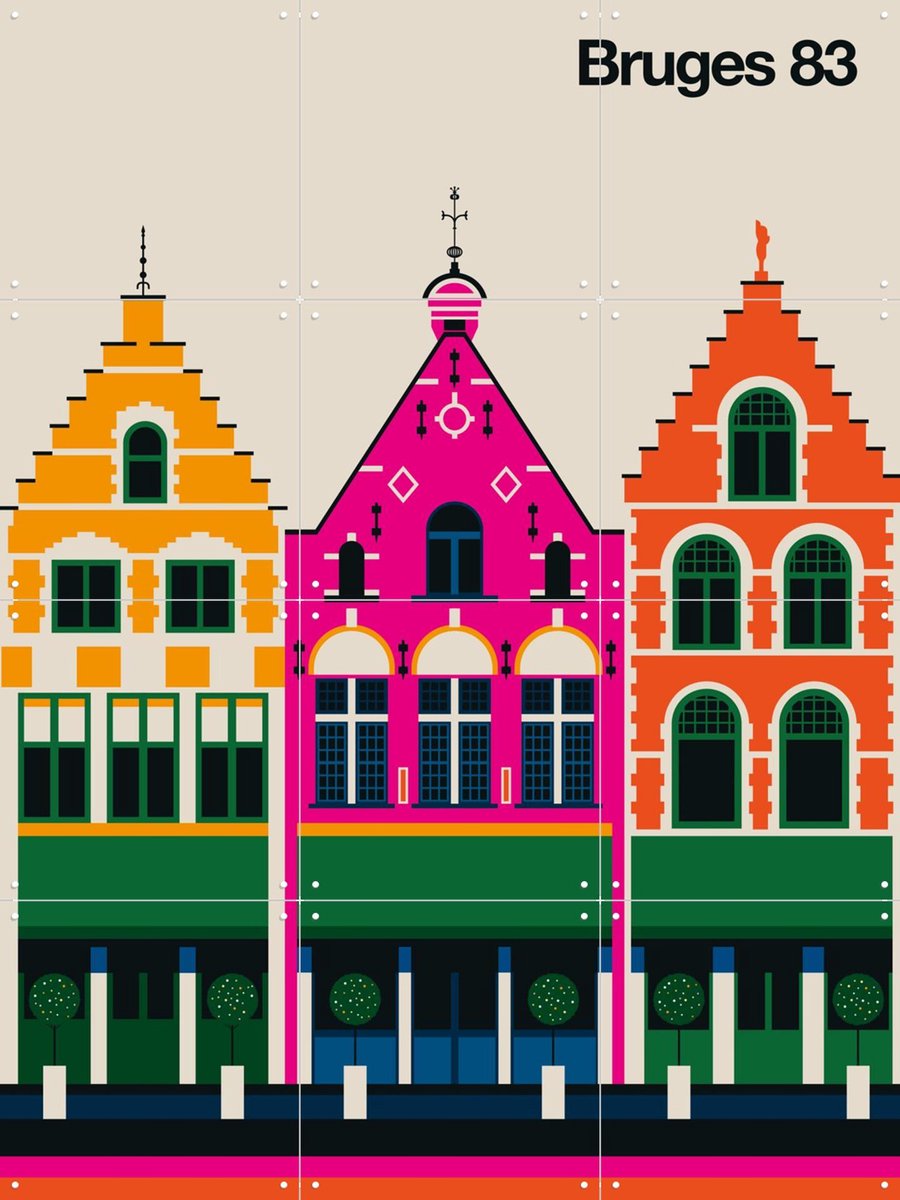 IXXI Bruges 83, Bo Lundberg - 60 x 80 cm - Gratis ophangtool - Grote wanddecoratie en posters - Illustraties, Kleurrijk, Geometrische Kunst, Pop art