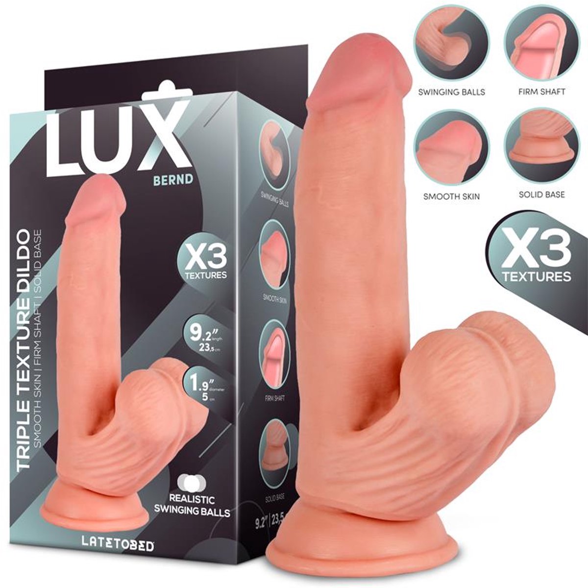 LUX Bernd Triple Density Dildo With Swinging Balls 9.2
