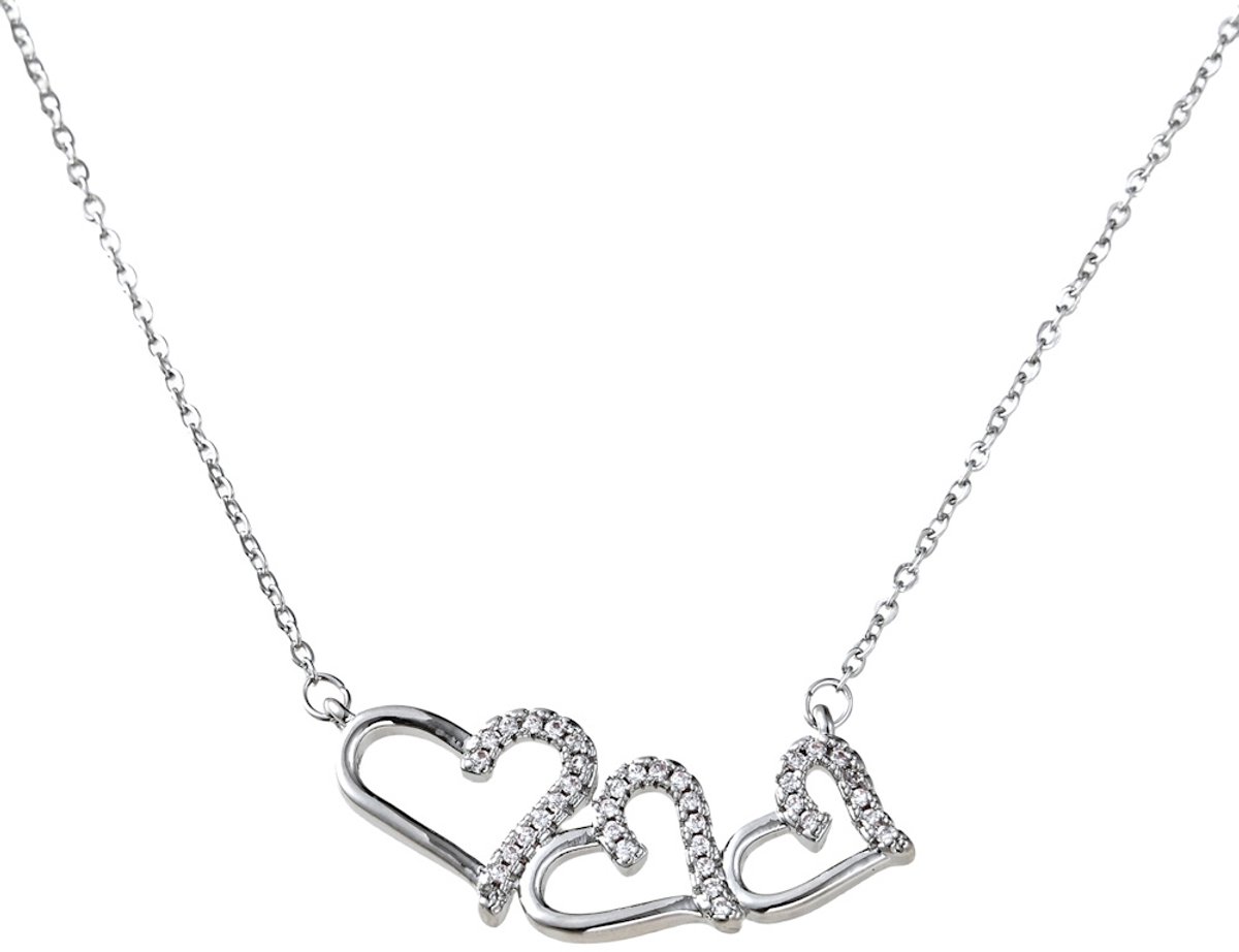 Decopatent - Halsketting Ketting Dames 3 Harten Verbonden - Verbonden Familie Hart - Schakelketting Verstelbaar van 40 tot 45 Cm - Nikkelvrij - Kettingen met bedel hanger vrouw - Elegant Cadeau - Zilverkleurig