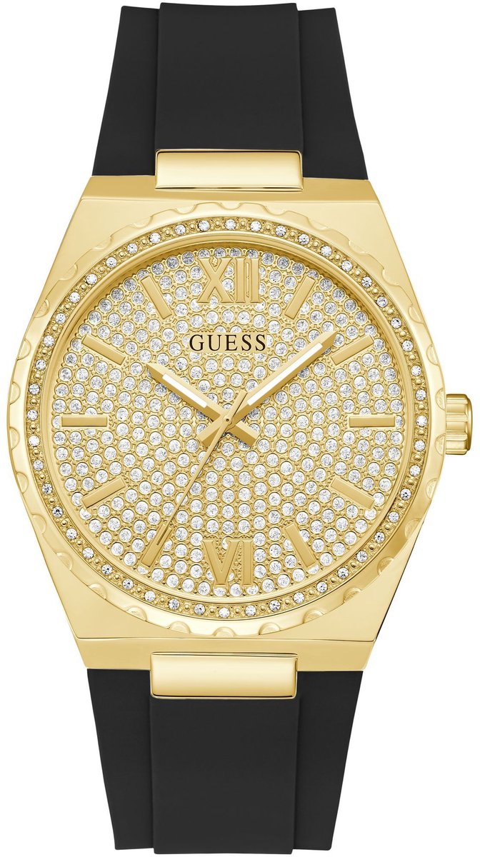 Guess Beacon Quartz Analoog Horloge Zwart Kast: 100% Gerecycled Staal | Armband: 100% Siliconen 42 mm U1471G2M
