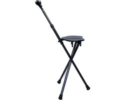 WalkSit® Tripod Wandelstok - Wandelstok met Inklapbare Zitting - Opvouwbare Wandelstok - Dames en Heren Loopstok - Verstelbare Wandelstok - Carbon - Zwart