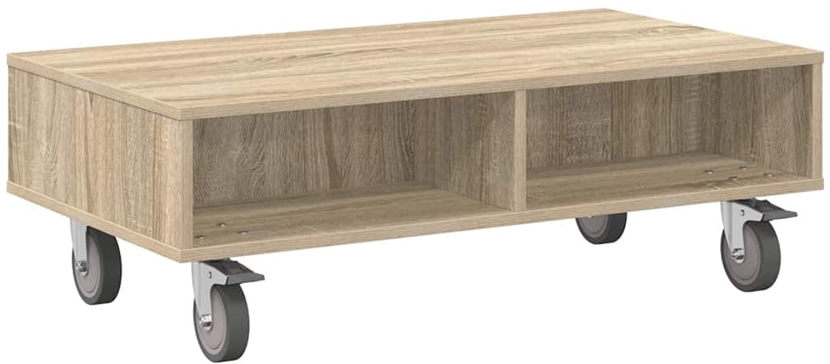 vidaXL Bijzettafel - met - wielen - Sonoma - Eik - 90 - x - 50 - x - 30 - cm - Bewerkt - hout Sonoma eiken
