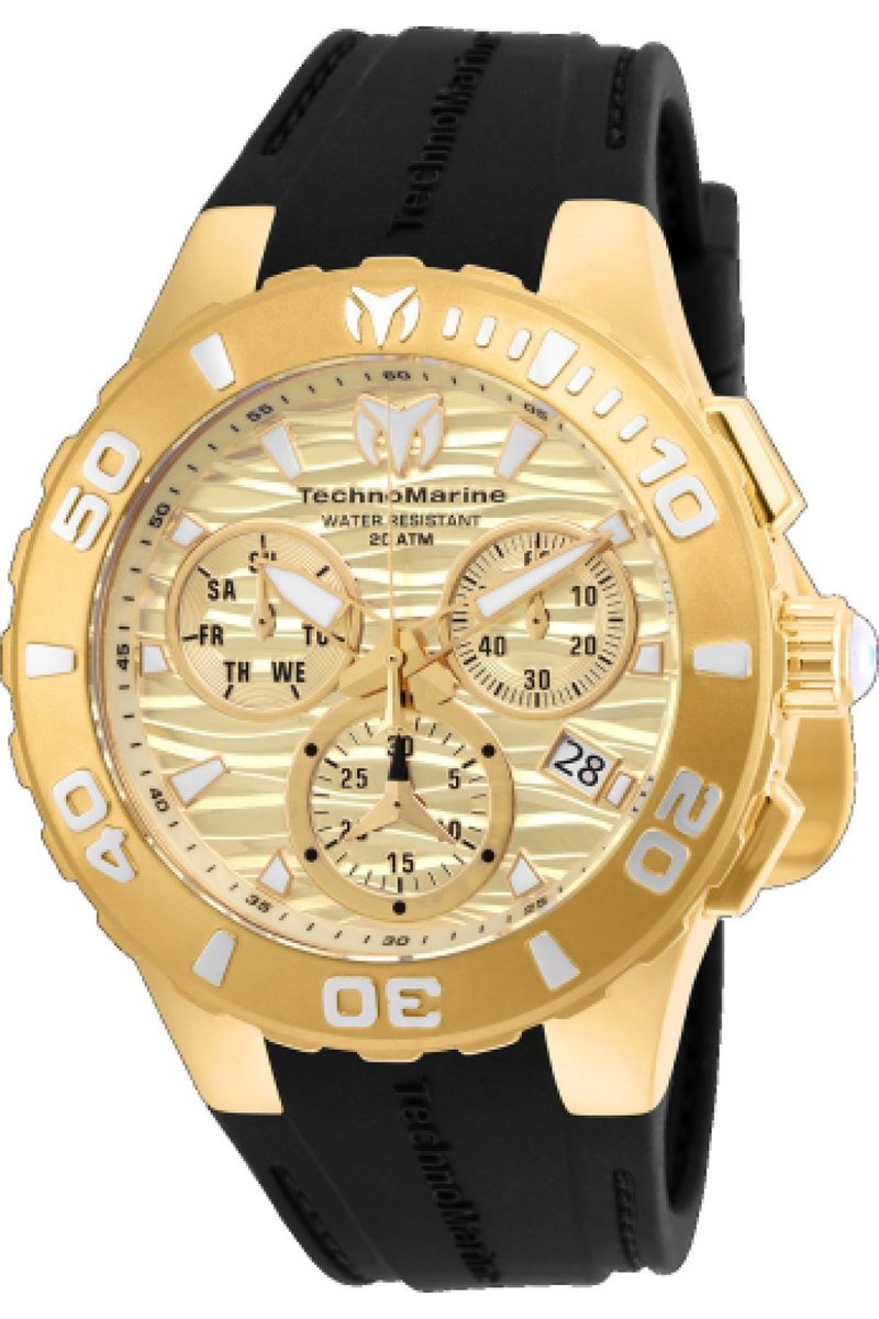 TechnoMarine Cruise TM-115079 Heren Horloge - Waterdicht - Analoog - Quartz Uurwerk - Roestvrij Staal met gouden Wijzerplaat - 44mm