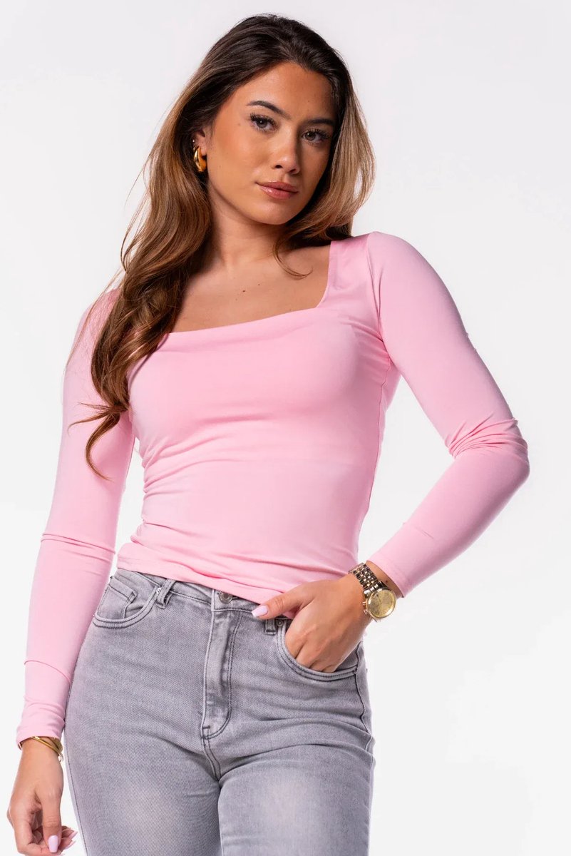 Getdrezzed Top - Maat: L - Basic shirt vierkante hals lichtroze