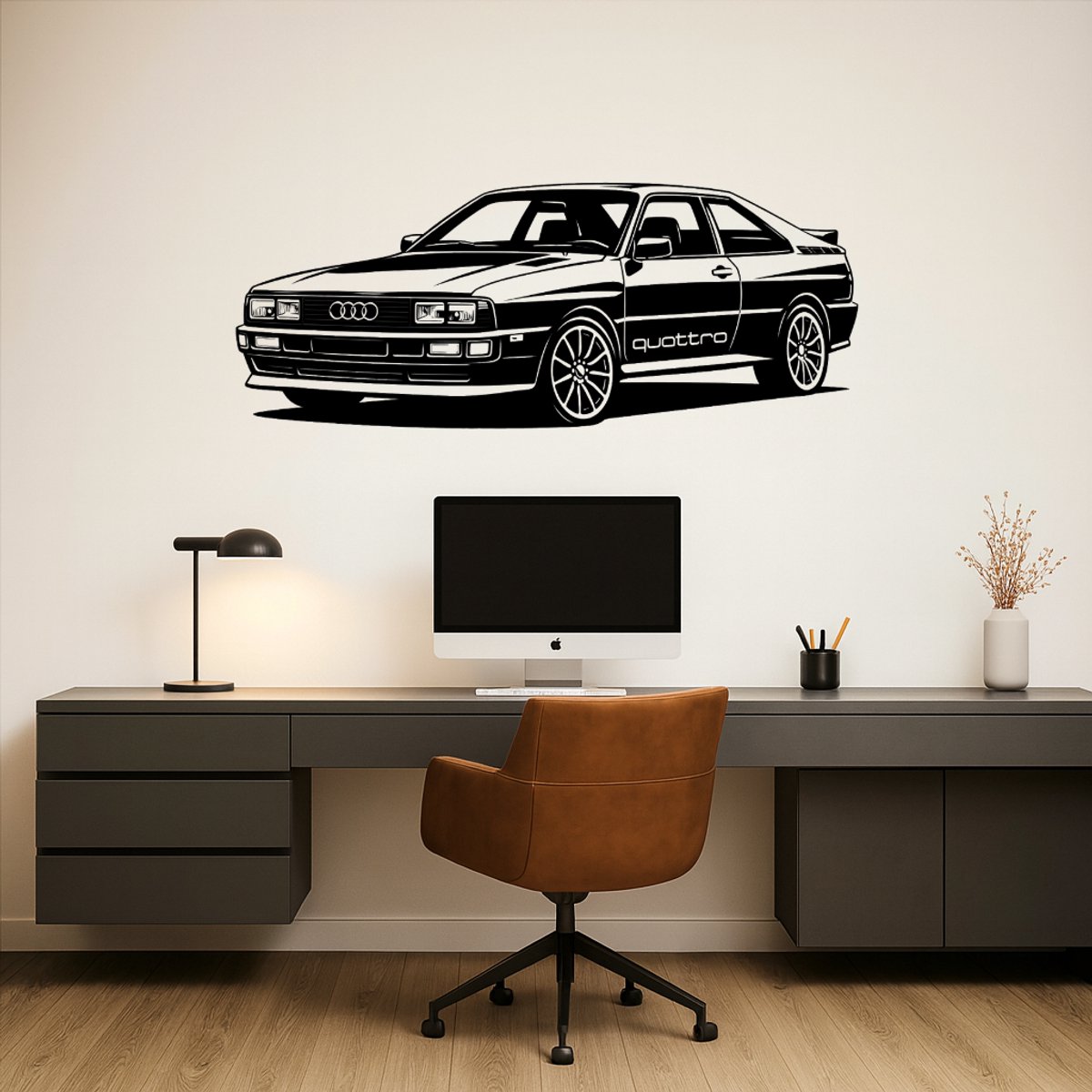 BR2Laser Audi Quattro – Wanddecoratie – Lasergesneden Hout – Autokunst – 75 cm Breed
