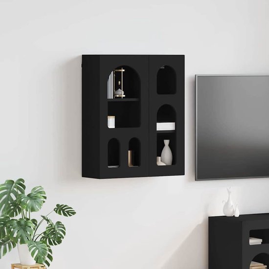 vidaXL - Hangkast - met - plank - ELST - Zwart - 59 - x - 20 - x - 71,5 - cm - Bewerkt - hout