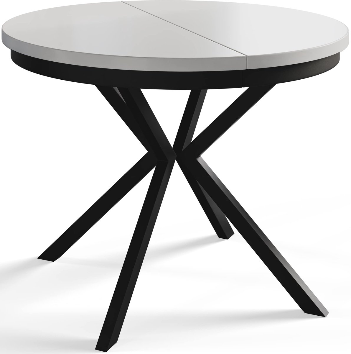 Ronde uitschuifbare eettafel Bergo, Moderne Salontafel en Keukentafel, Tafel met Metalen Poten, Diameter: 100 - 180 cm, Wit