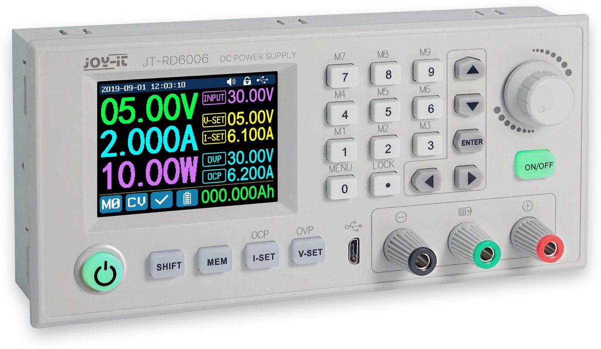 Joy-it RD6006 Labvoeding, regelbaar 0 - 60 V 0 mA - 6 A Op afstand bedienbaar, Programmeerbaar, Smal model Aantal uitga