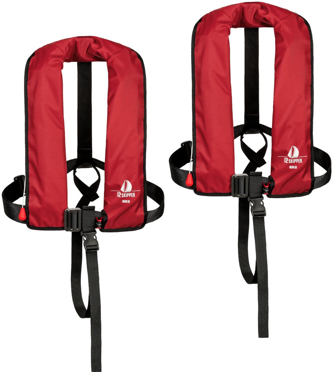 Set van 2: 12skipper automatisch reddingsvest 165N ISO met harnas, rood