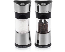 Cole & Mason Horsham Peper- en Zoutmolenset - Anti-Knoei 'Inverta' Systeem - Instelbare Maalgraad (Precision+) - 15.5 cm - Chroom / Acryl