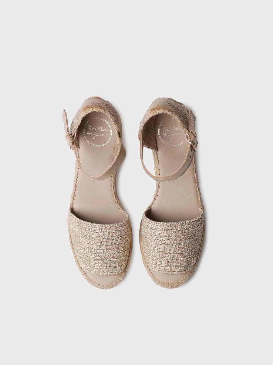 Dames espadrilles met lage hak van metallic stof | DINA-RL