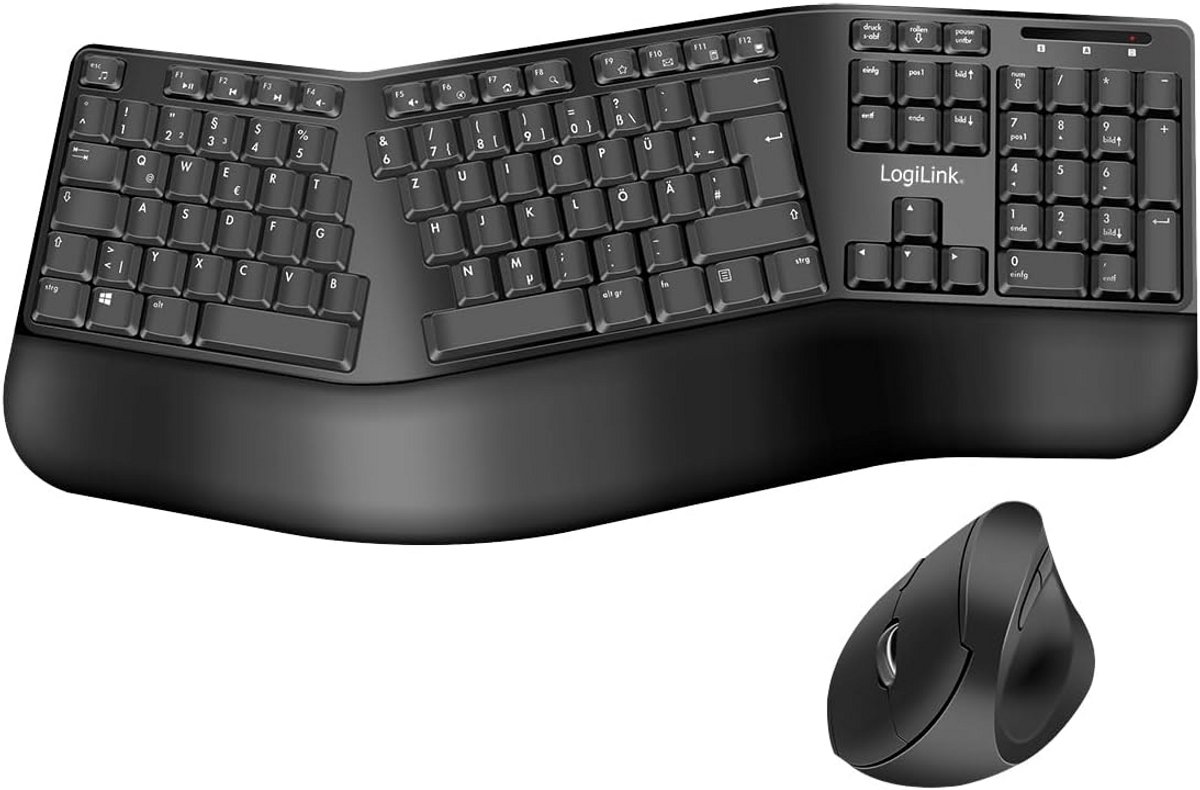 Ergonomische draadloze toetsenbord en muis combinatie met polssteun
