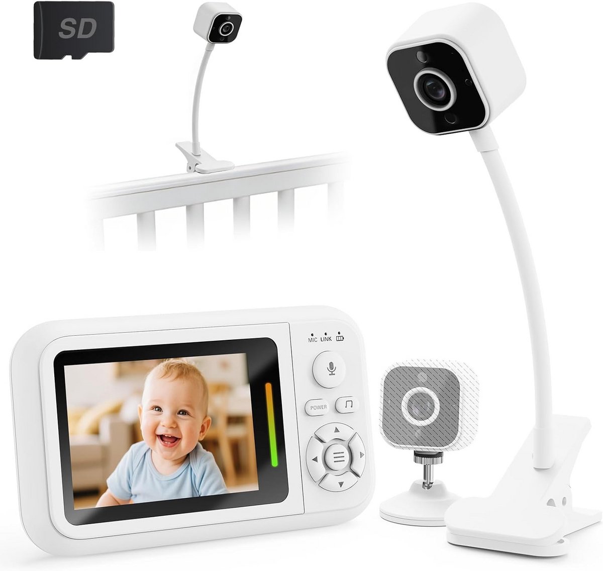 Draadloze Babyfoon met Camera en Nachtzicht, 1080p Beeldkwaliteit
