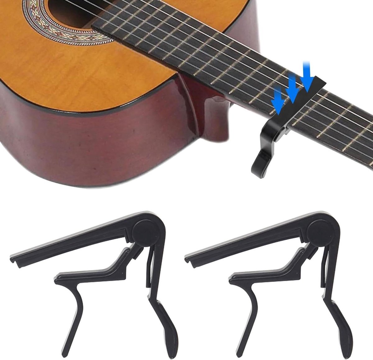 Klassieke capodasters voor akoestische gitaren, set van 2, lichtgewicht capo, zwart kleur
