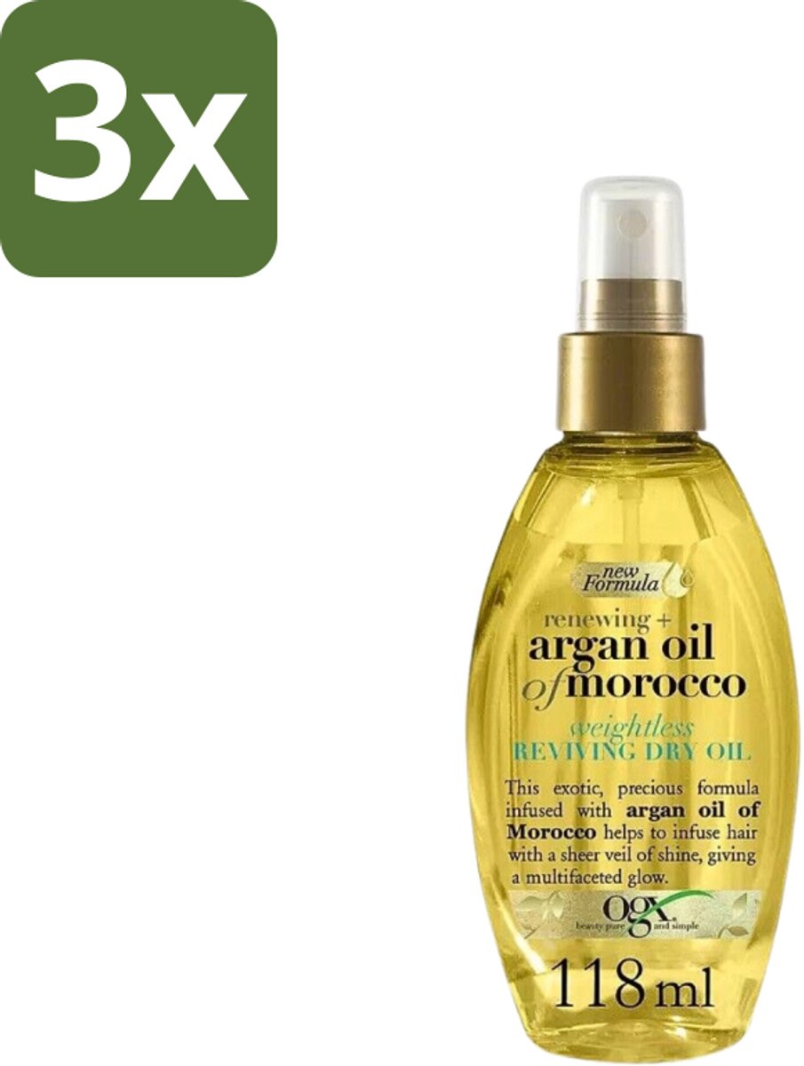 OGX - Argan Oil of Morocco - Haarolie - Gewichtloos - Reviving Dry Oil - 118 ml - Bulkverpakking - 3 stuks