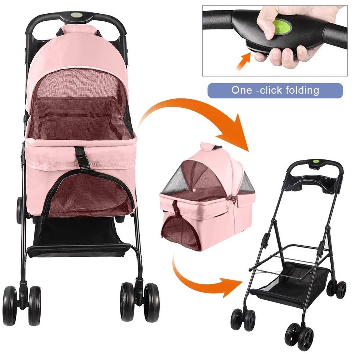 Zolara Hondenbuggy - Inklapbare honden buggy - Opvouwbare buggy voor kleine dieren - Dierenwagen - Buggie - Huisdierenwagen - Roze