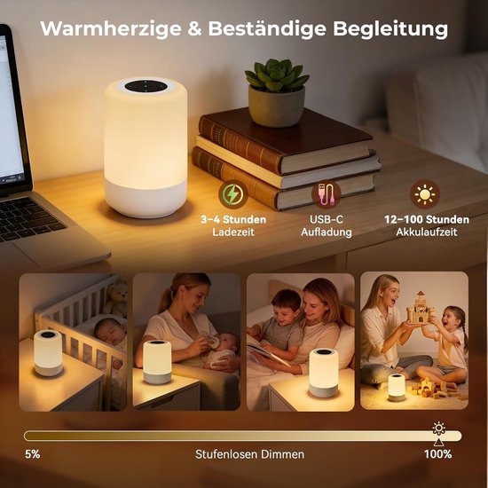 Set van 2 Oplaadbare Touch Nachtlampjes met 8 Kleuren en Dimfunctie — afbeelding 4