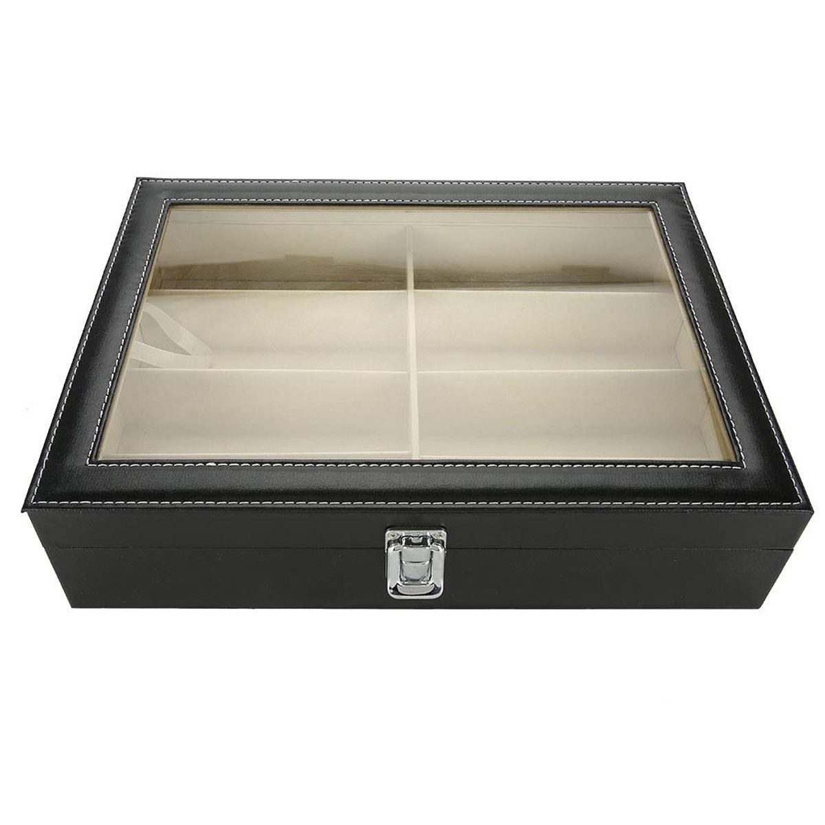 Glazenopberger - Elegante PU Leren Box met Transparante Deksel - 8 Compartimenten