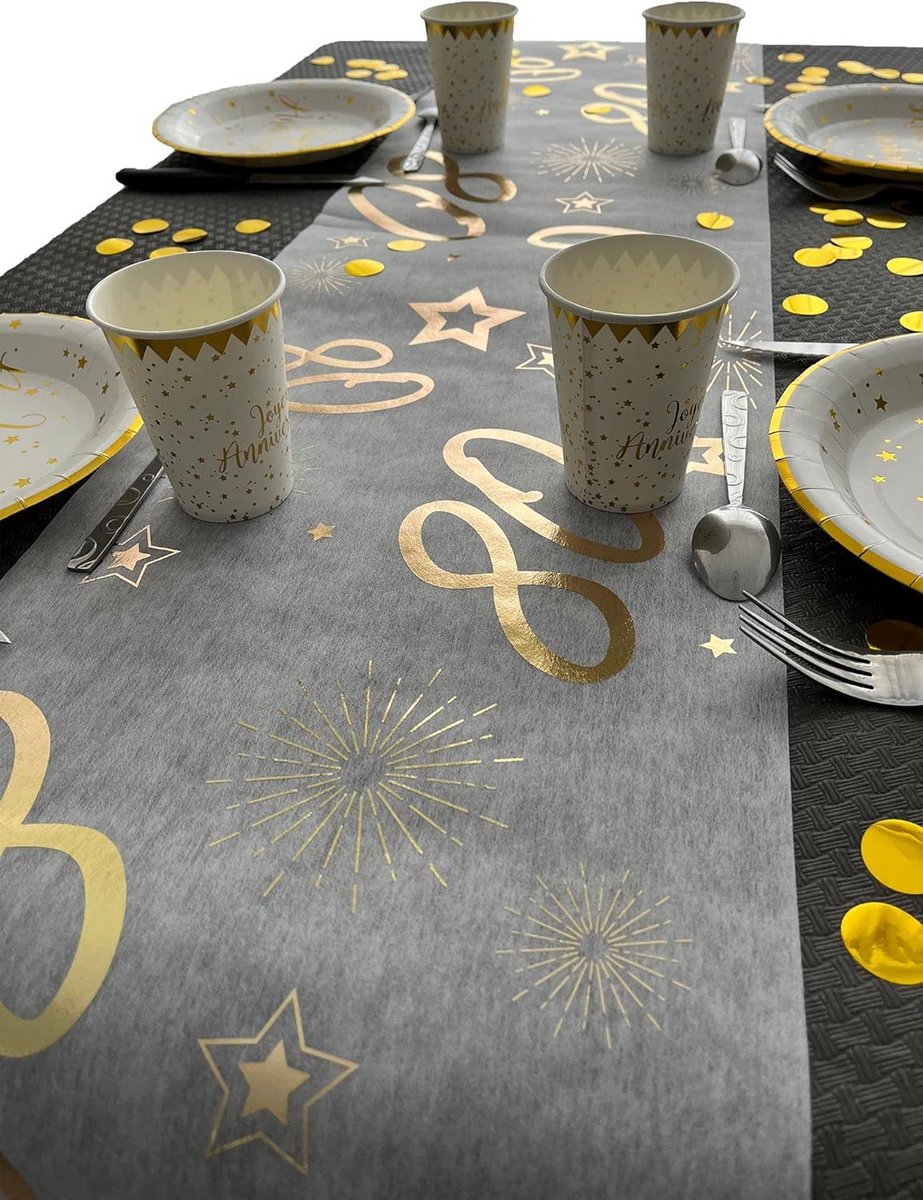 Chique Tafelloper Goud Wit voor 80e Verjaardag Tafeldecoratie