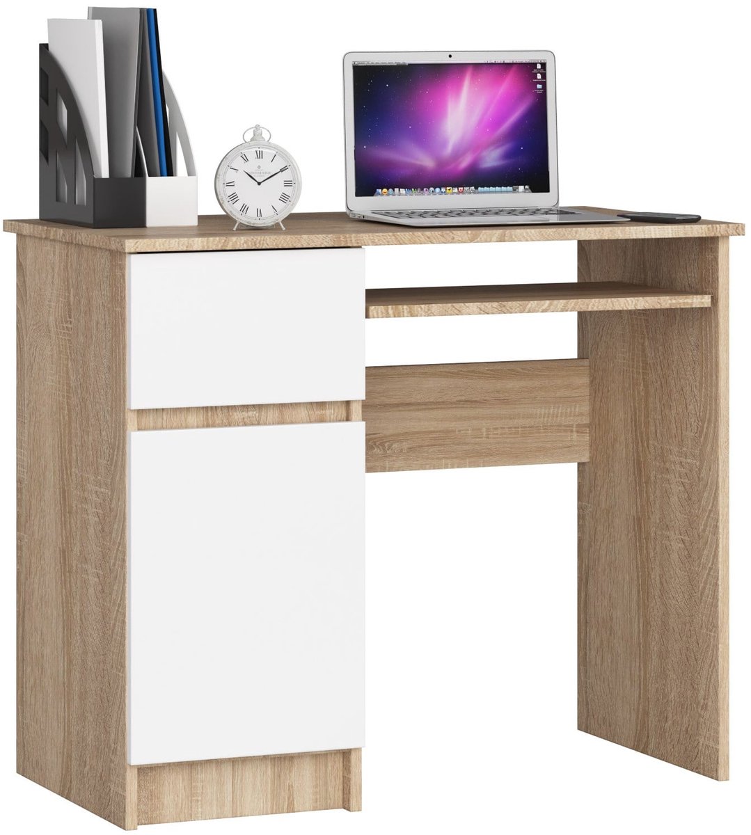 Bureau Links PIKSEL / Computerbureau / Computer Tafel / Bureautafel Rechts / Sonoma Eik - Wit / 90 x 77 x 50 cm