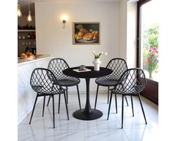 EGGREE eethoek - eettafel met 4 zwarte stoelen - tafel Ø 80 cm - voor bar, café en restaurant - zwarte tafel