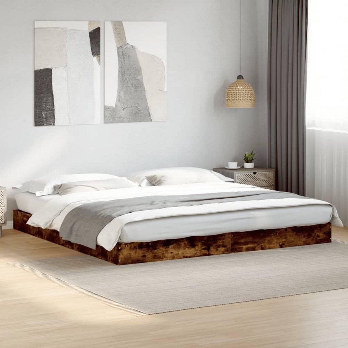 Tweepersoons Bedframe 180x200 cm Gerookt Eiken Hout Slaapkamer